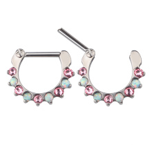 Titanium Alternate Opal Zircon Septum Clickers Nose Ring Body Piercing Jewelry